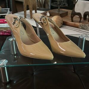 London Rag Goddess High Heeled Metal Slingback Sandal in Nude, Size 10, NWOB